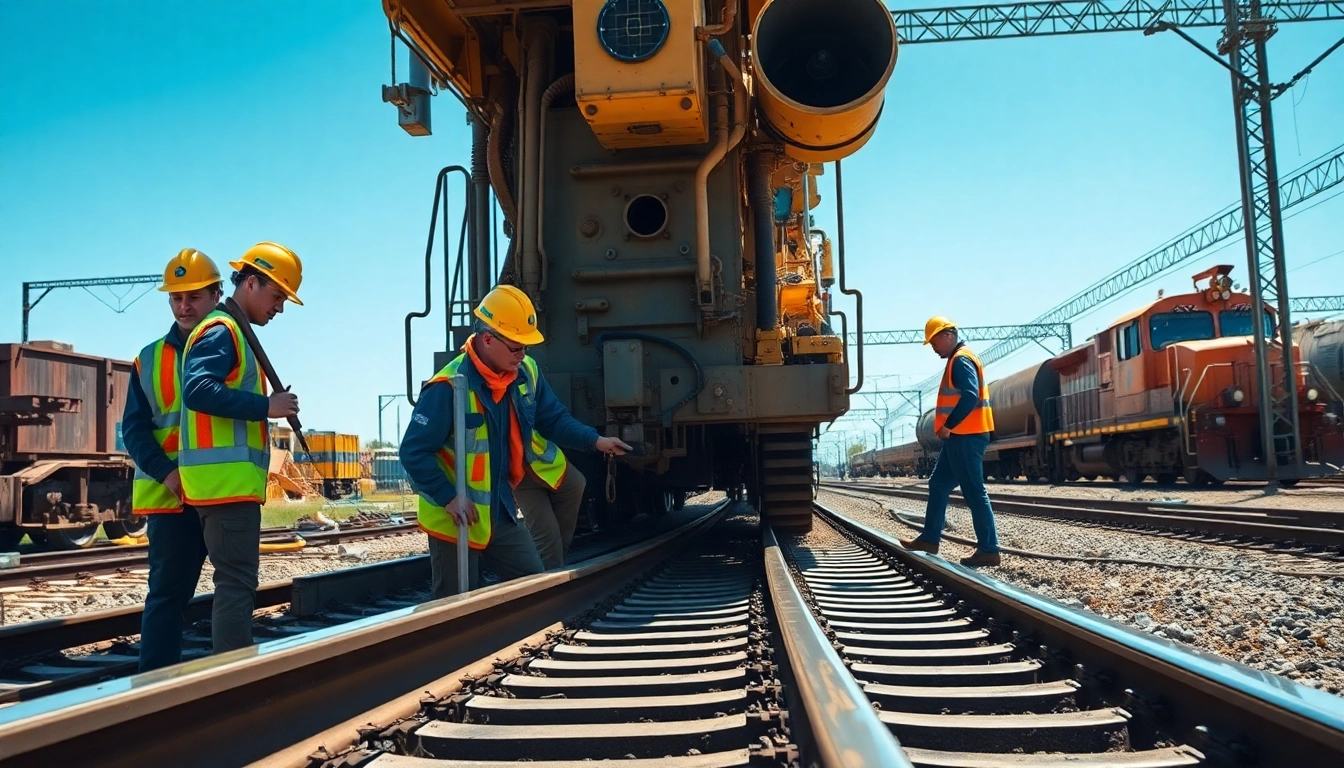 Emergency RailroadRepair crew efficiently repairing tracks with specialized equipment.