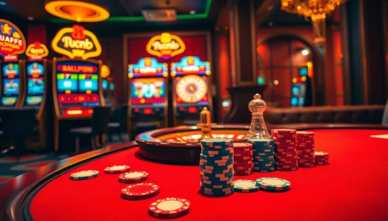 Exciting gaming action at u888 casino featuring poker chips and a roulette wheel.