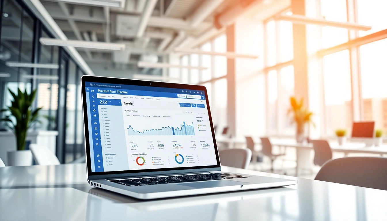 Analyze performance metrics with a professional SEO Rank Tracker on a laptop.