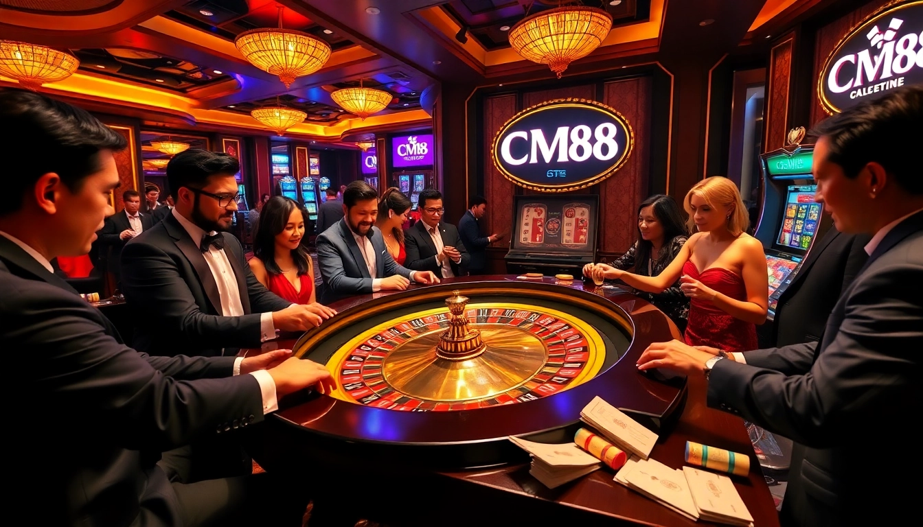 Experience the thrill of gambling with CM88 at a vibrant casino scene.
