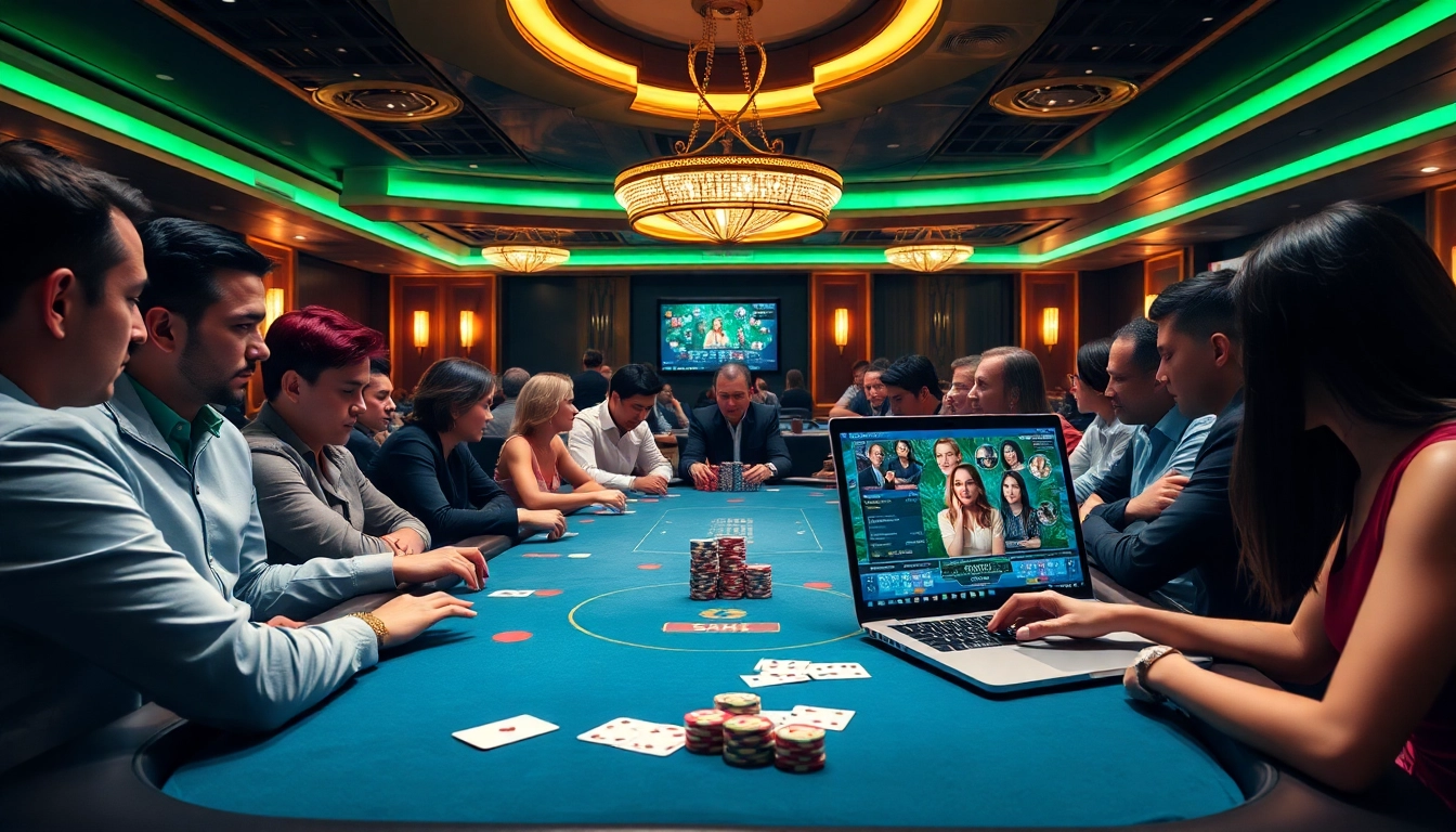 Engage in idn poker action at a luxurious online poker table with players focused on gameplay.