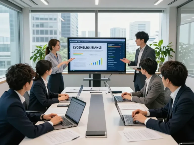 合同会社SUMXのチームメンバーが、ウェブ獲得戦略を強化するために現代的なオフィス環境で協力しています。