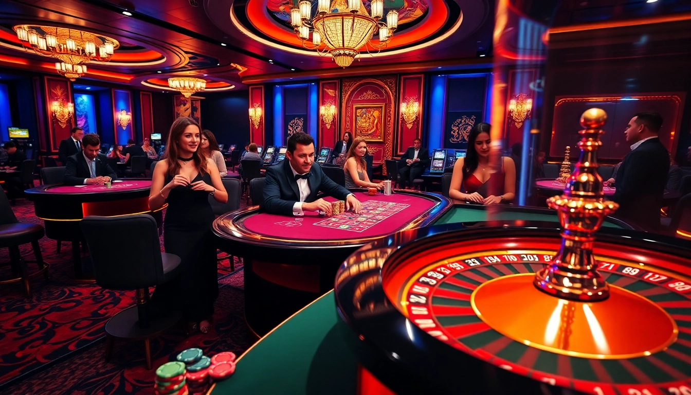 Experience thrilling gameplay at 123ga com with a vibrant casino scene showcasing live dealers and poker chips.