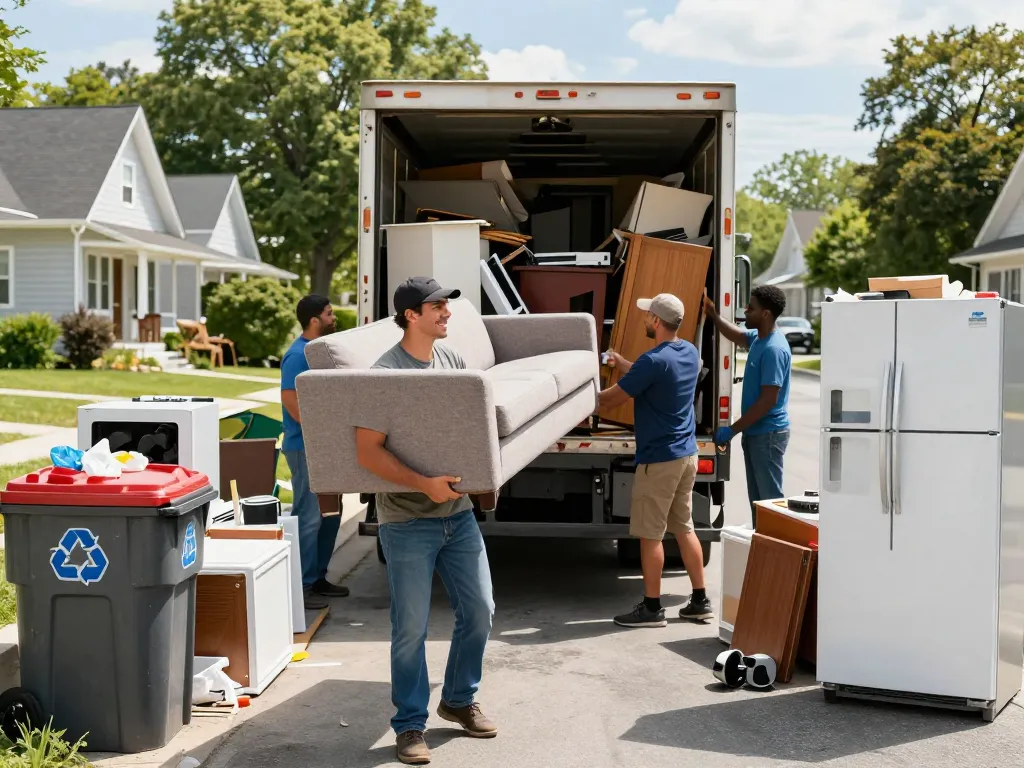 Professional junk removal in Wayne, NJ, showcasing team loading assorted items for eco-friendly disposal.