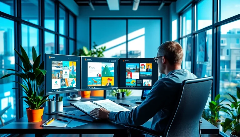 Creating engaging website design essex in a modern workspace with vibrant decor.