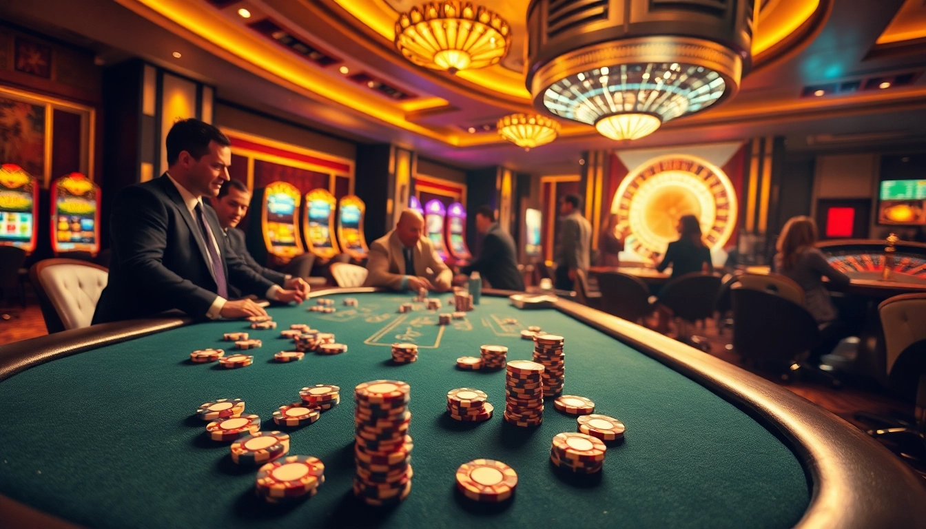 Gambling excitement at mm88com with vibrant poker play and colorful slot machines.