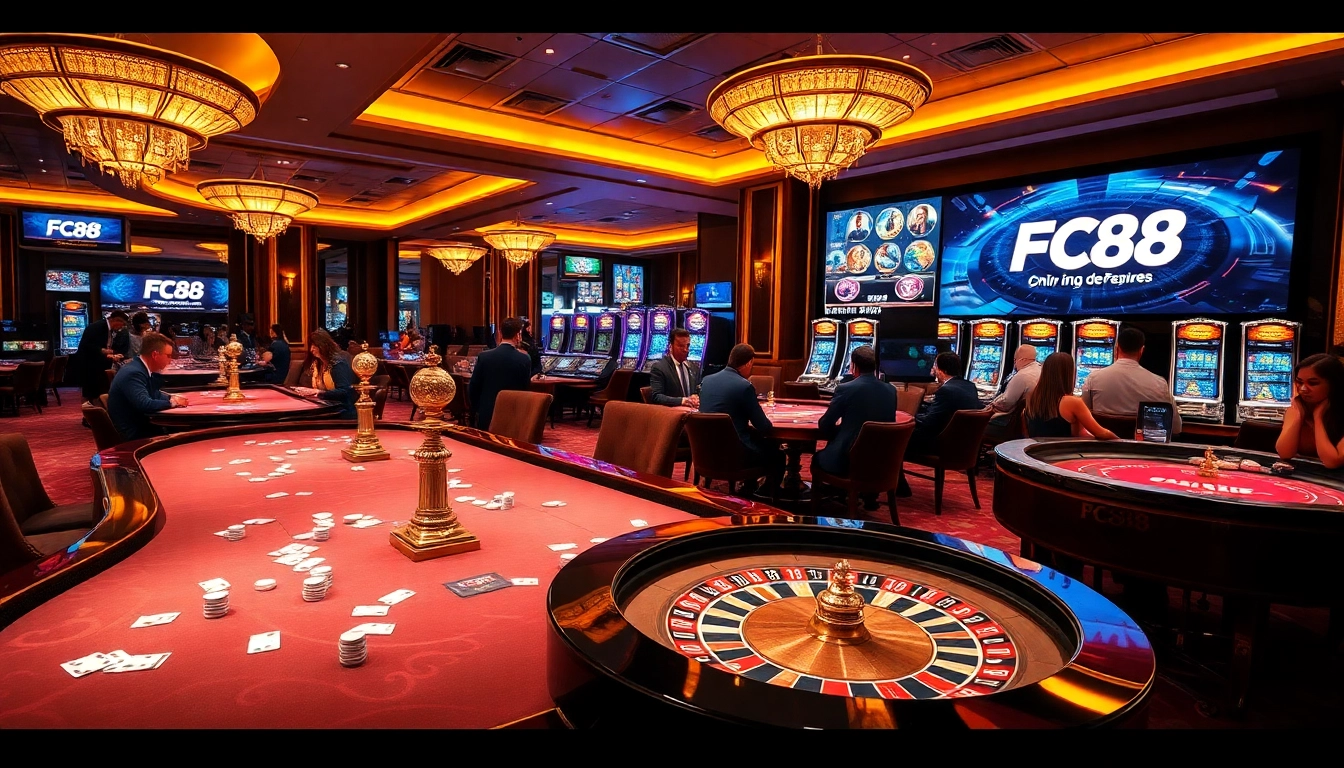 Experience the excitement of FC88's luxury casino with thrilling gaming action and vibrant atmosphere.