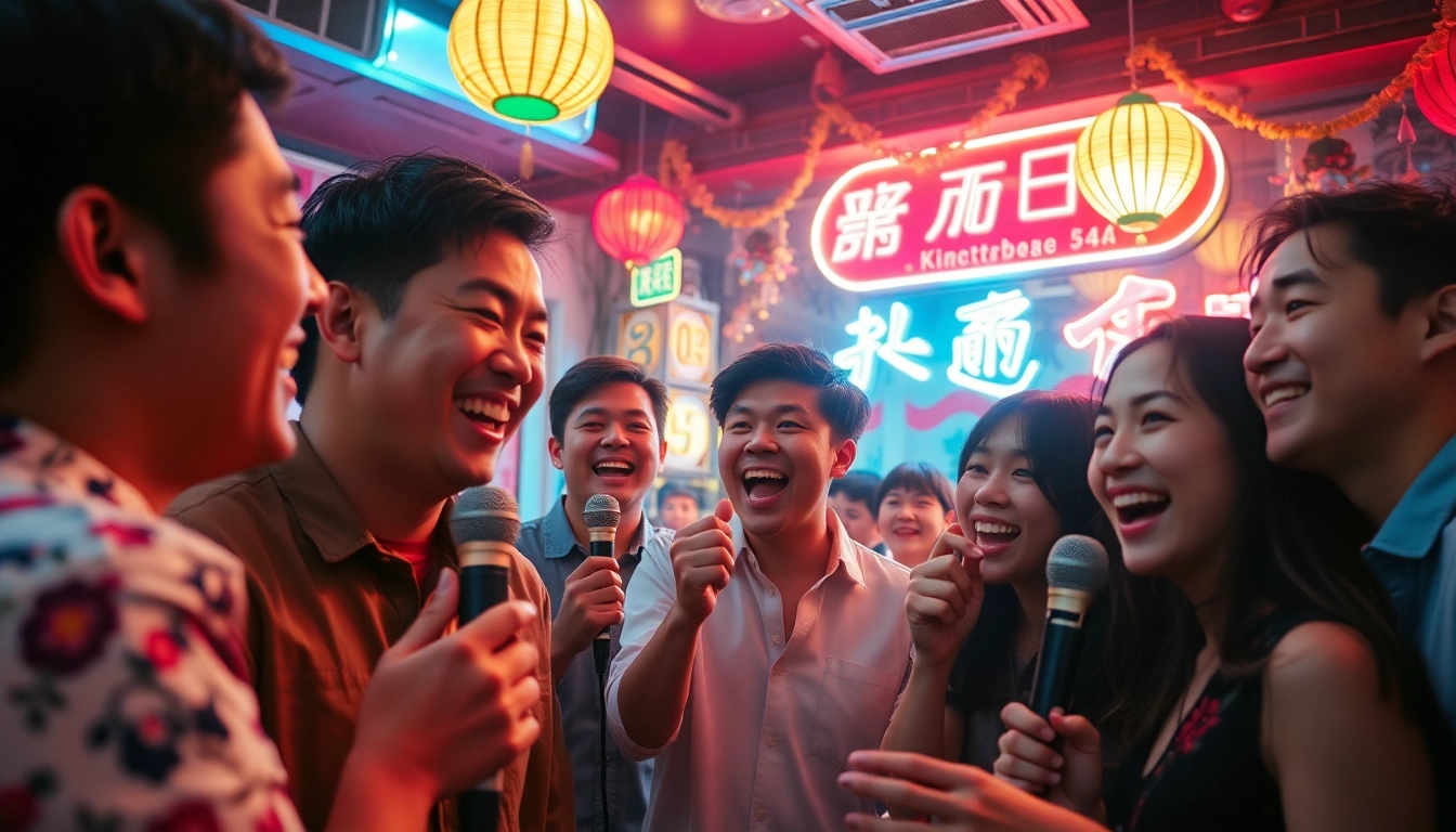 활기찬 노래방 분위기를 강조하는 제주도유흥 야경의 매력적인 장면.