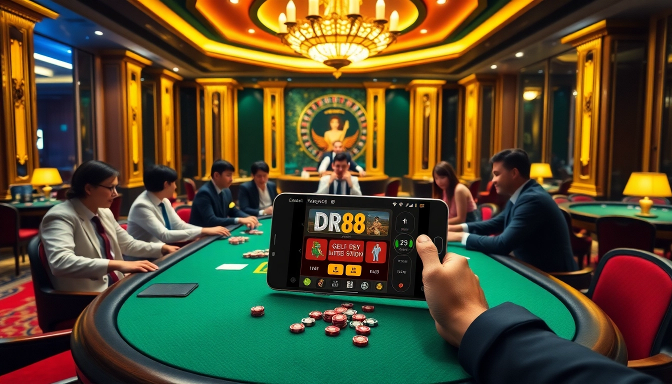 Experience the thrill of the DR88 app at a luxurious casino poker table.