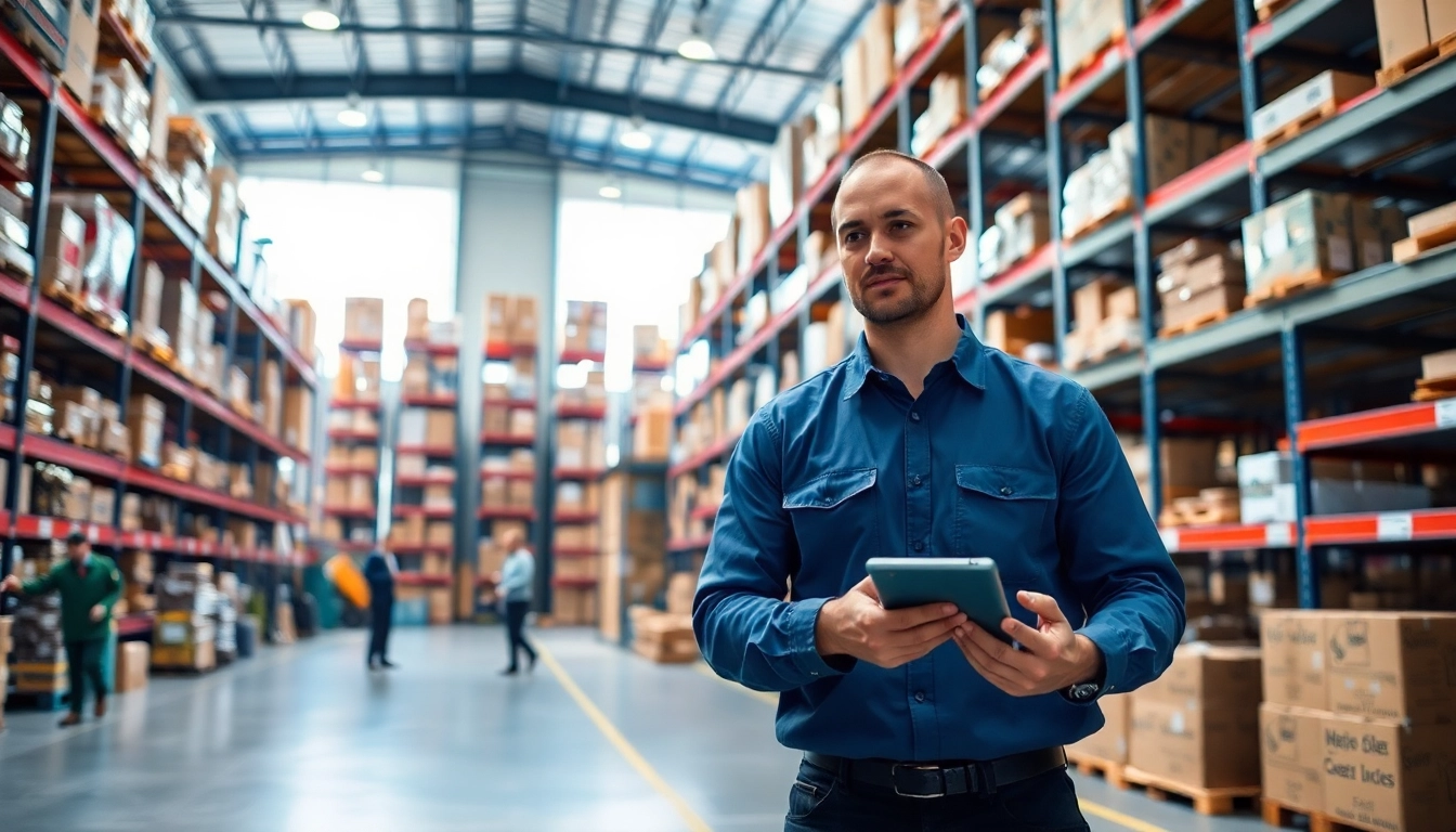 Workers maximizing efficiency in a vibrant 3PL logistics warehouse setting.