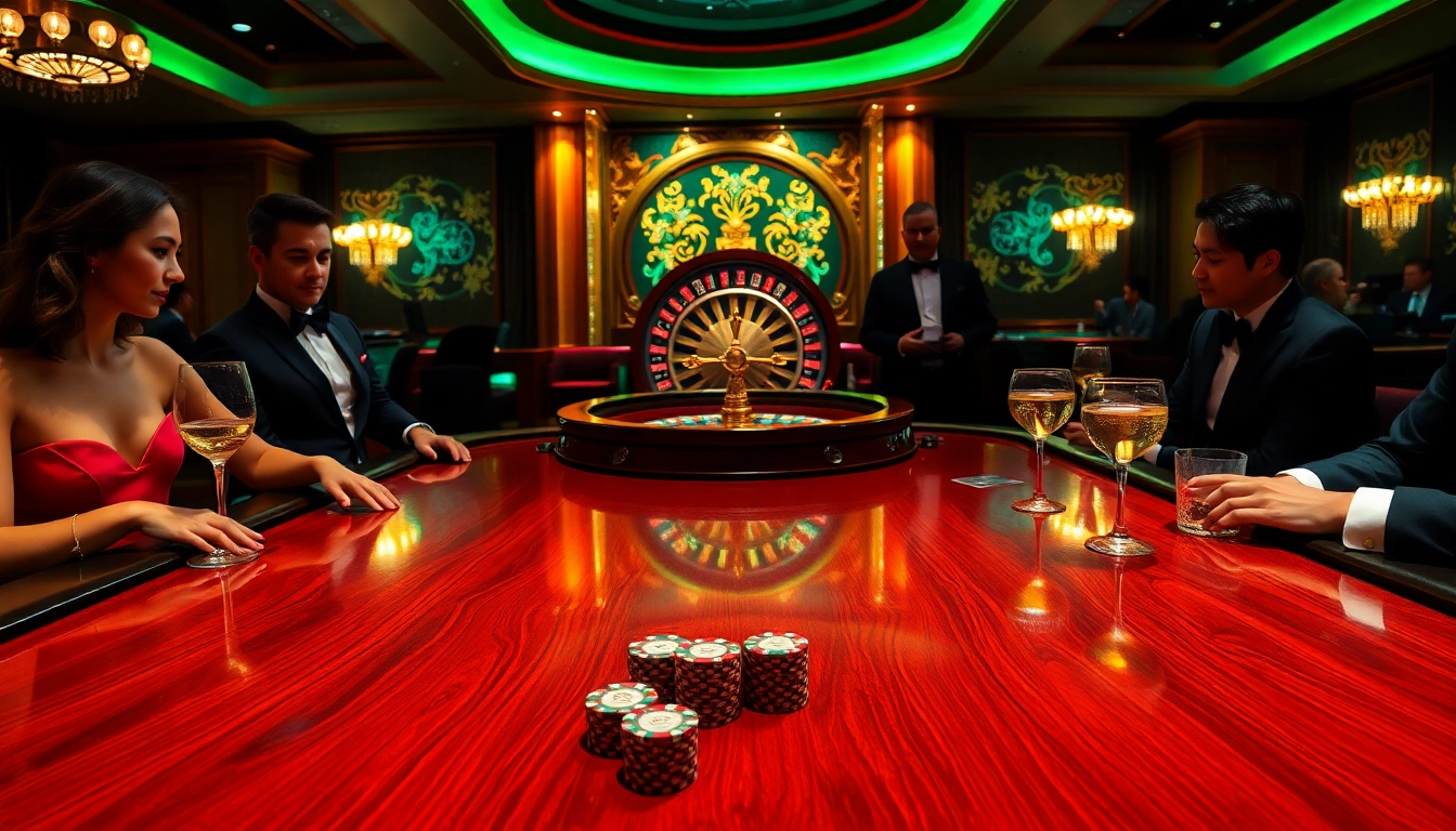 Experience the thrill of high-stakes play at SKY88 casino with vibrant poker tables and classy ambience.