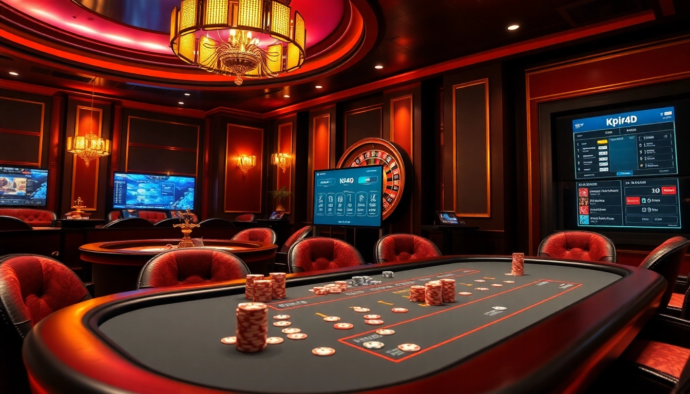 KPI4D players strategizing at a poker table in a vibrant casino environment.