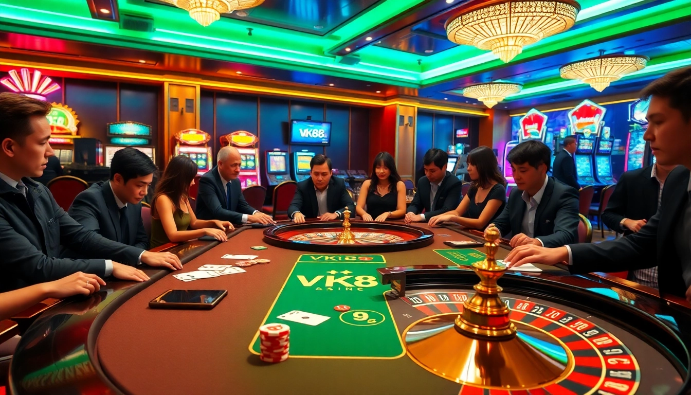 Exciting VK88 casino gaming with poker chips and a roulette wheel.