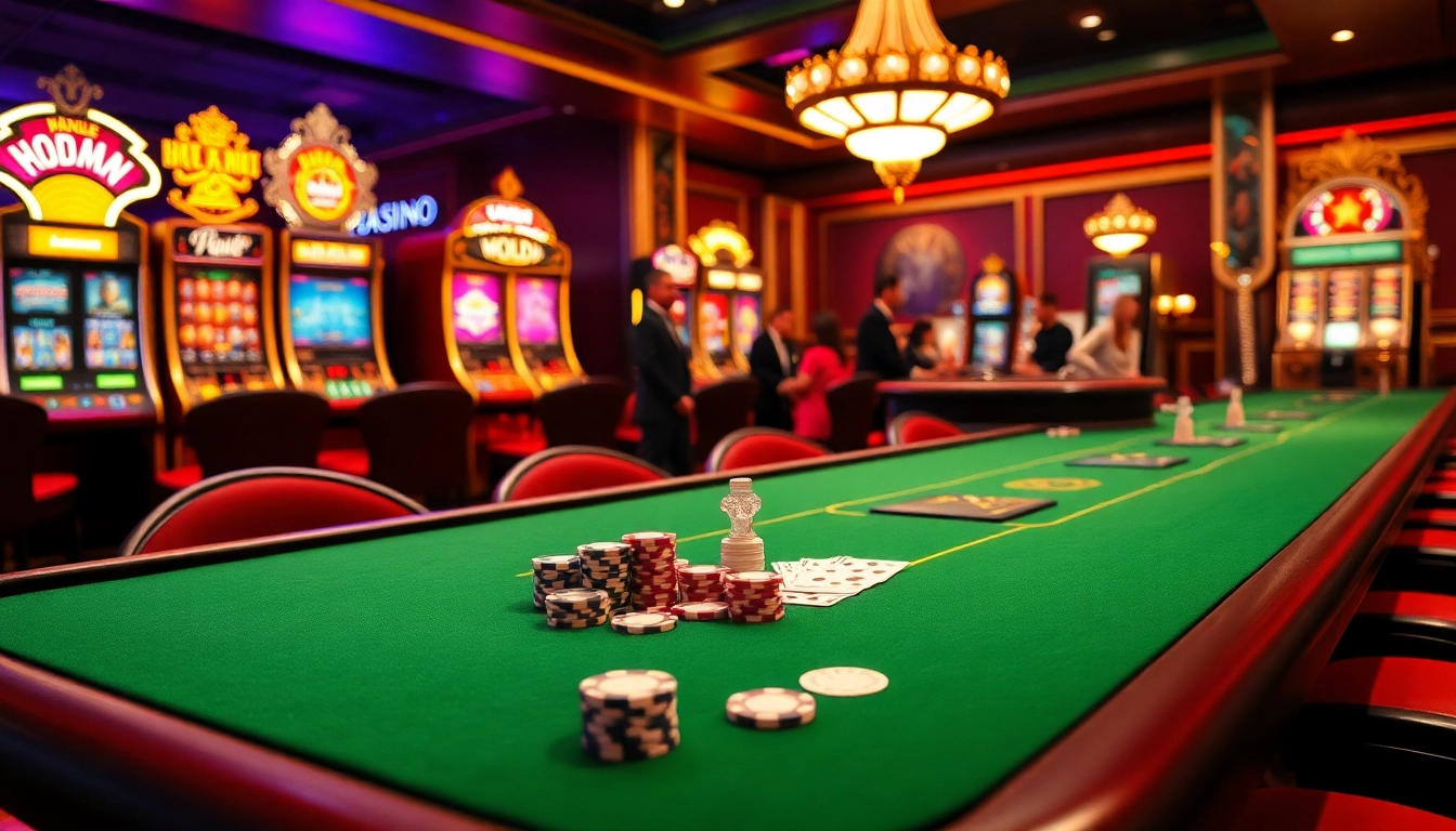 Vivez l'excitation du casino en ligne avec des jetons de poker et une roue de roulette qui tourne.