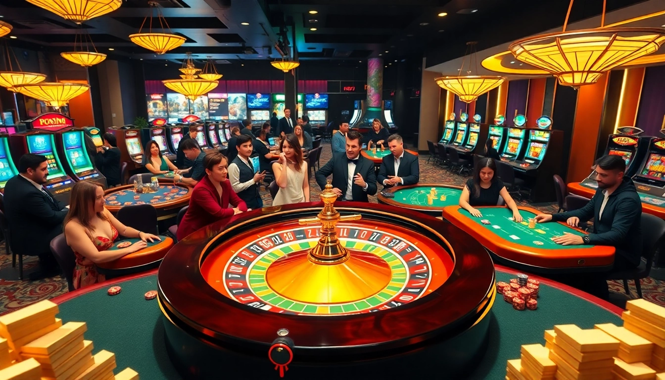 Players enjoying games at PS99 casino with exciting roulette and poker tables.