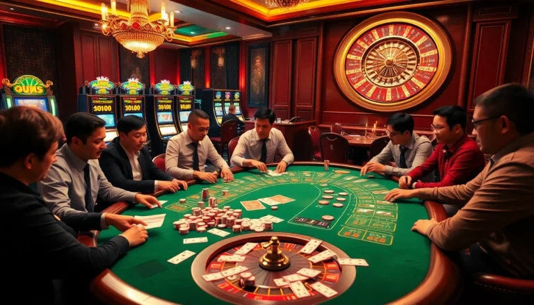 Experience the vibrant atmosphere of trang chủ uu88, showcasing thrilling casino games like poker and roulette.