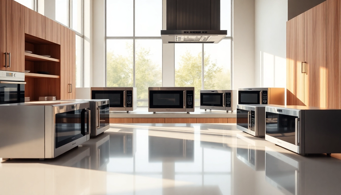 Explore the latest microwave oven sales with a modern kitchen showcasing stylish appliances.